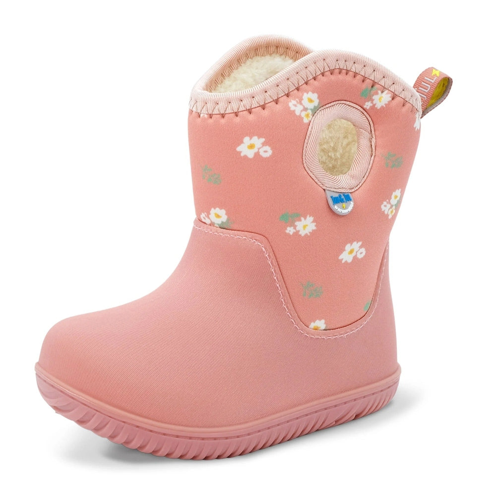 JAN & JUL Kids Lite Waterproof Boots in apricot pink with white daisy floral print