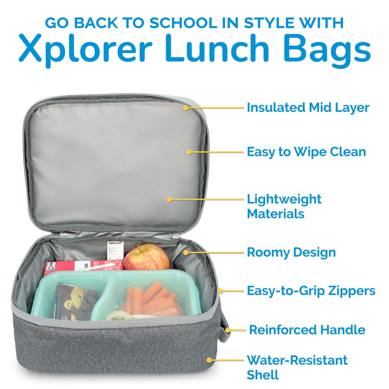 Jan & Jul Kids Lunch Bag Heather Grey feature graphic showing insulated lining