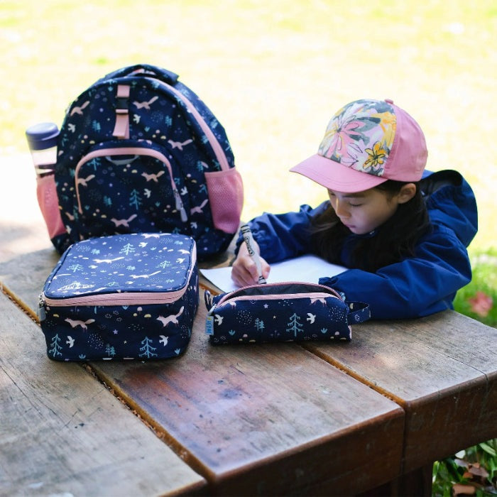 JAN & JUL Navy Forest kids lunch bag set with backpack, lunch box, and pencil case