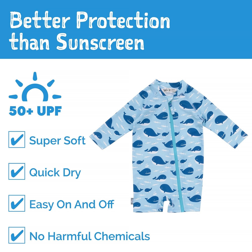 Jan & Jul Kids One Piece UV Sun Suit Blue Whale
