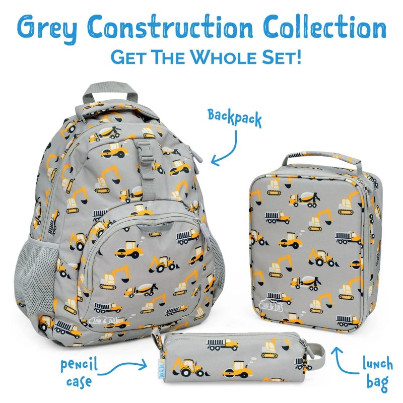 Jan & Jul Kids Pencil Case Grey Construction