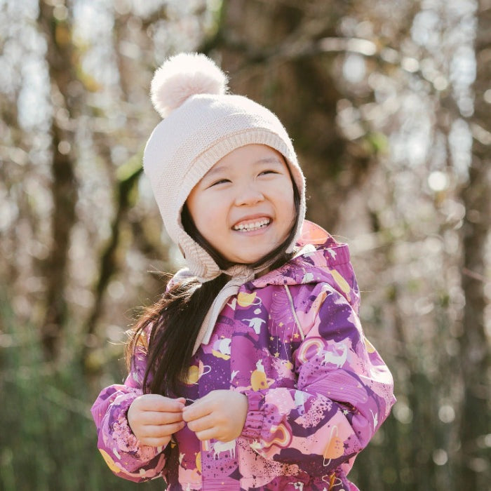 JAN & JUL kids light pink pom-pom knit hat for toddlers, cozy winter accessory.