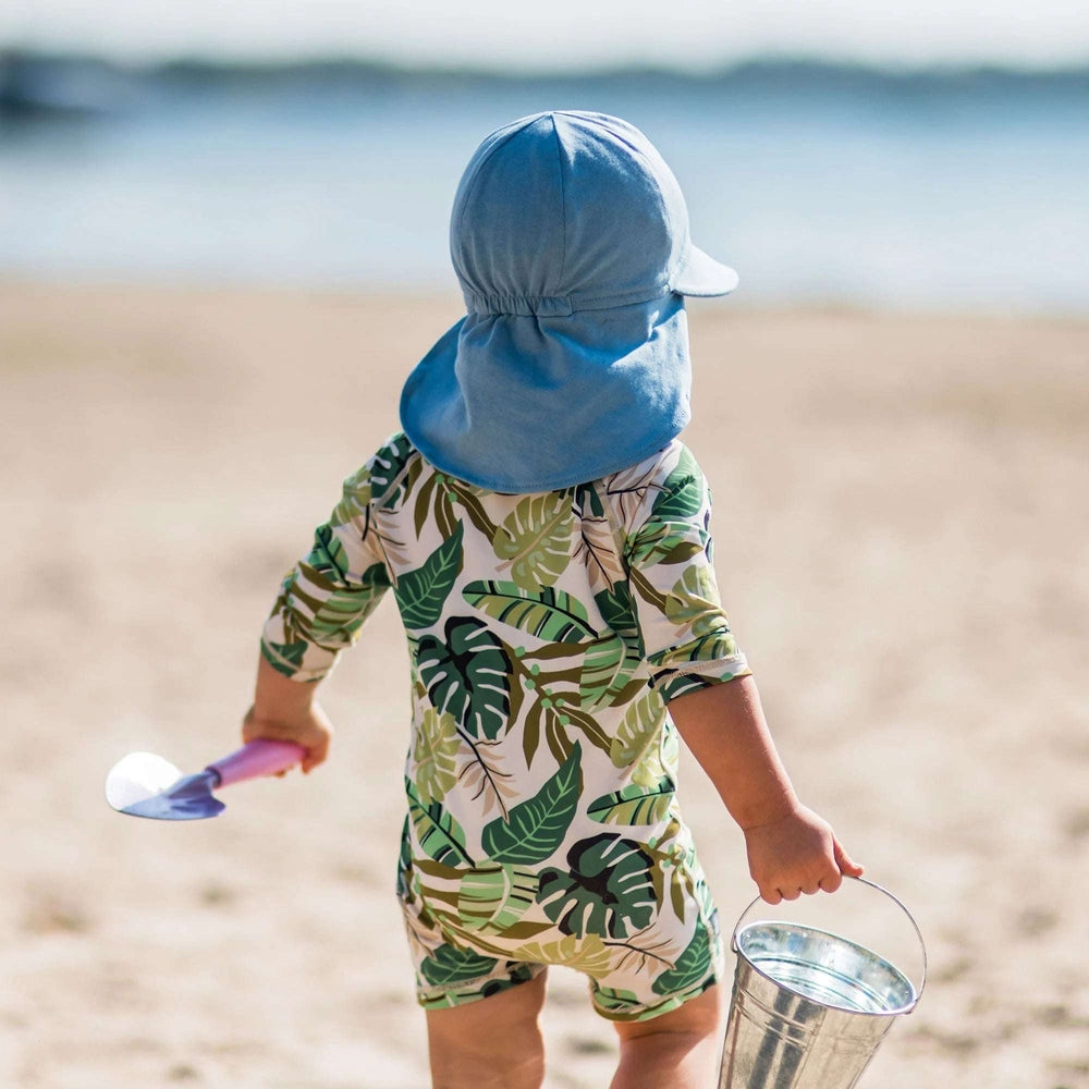 JAN & JUL Stormy Blue Sun Soft Baby Cap with neck cover; toddler beach hat