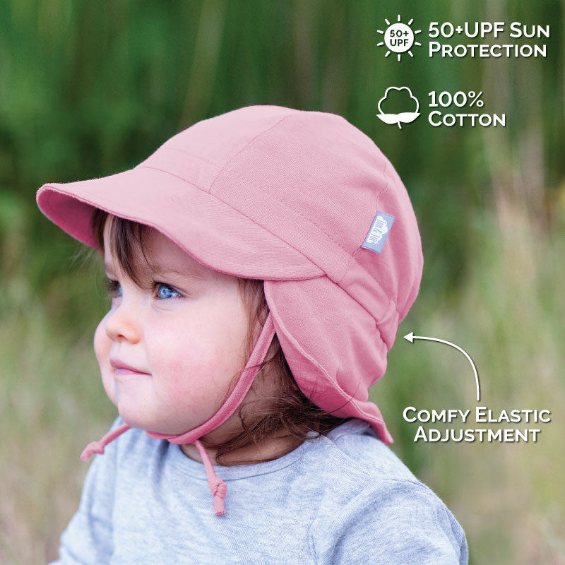 Jan & Jul Kids Sun Soft Baby Cap in pink with UPF 50+, 100% cotton, comfy elastic chin strap.
