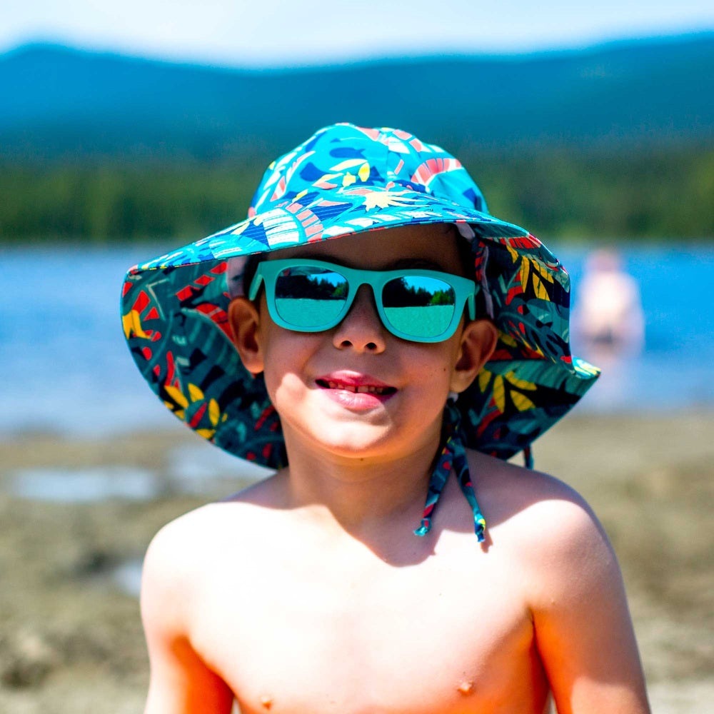 Jan & Jul kids tropical water-repellent bucket hat in bright multicolor print for toddlers