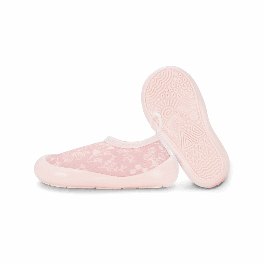 Jan & Jul kids water shoe Pink Prairie with pink floral fabric upper and flexible sole