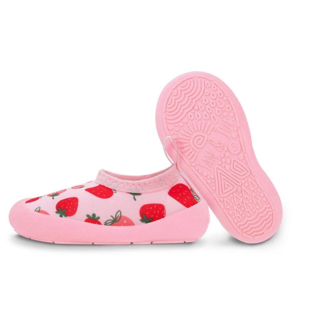 JAN & JUL Kids Water Shoes Pink Strawberry pattern for toddlers; pink flexible sole shown.