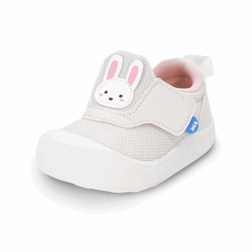 Toddler sneakers JAN & JUL Mini-Flyer cream mesh with bunny patch and white sole