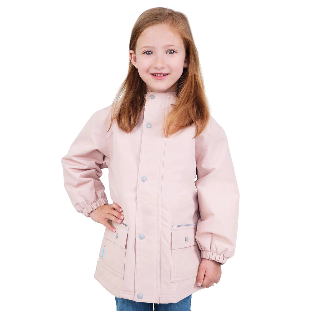 JAN & JUL Cozy Dry waterproof rain jacket in light pink for kids with snap buttons and front pockets