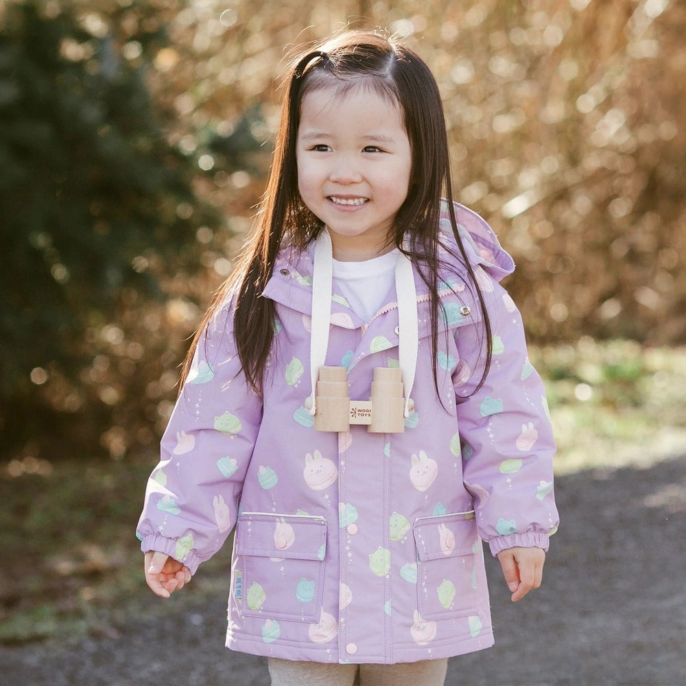 JAN & JUL lavender waterproof rain jacket for kids with macarons pattern, hooded