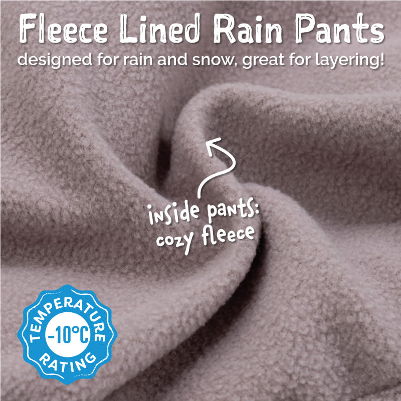 Jan & Jul Bear Mountain rain pants, waterproof with cozy fleece lining and -10°C rating