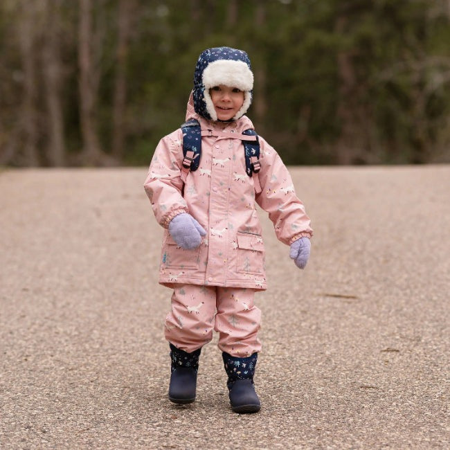JAN & JUL kids' pink forest waterproof rain suit with hood and navy boots