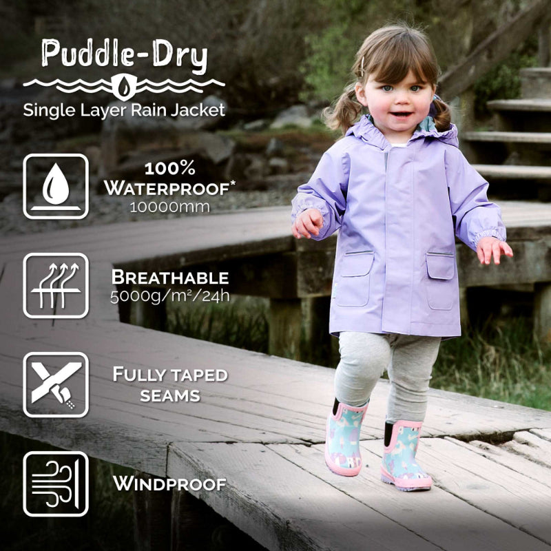 JAN & JUL Puddle-Dry kids rain jacket in lavender with hood, fully waterproof