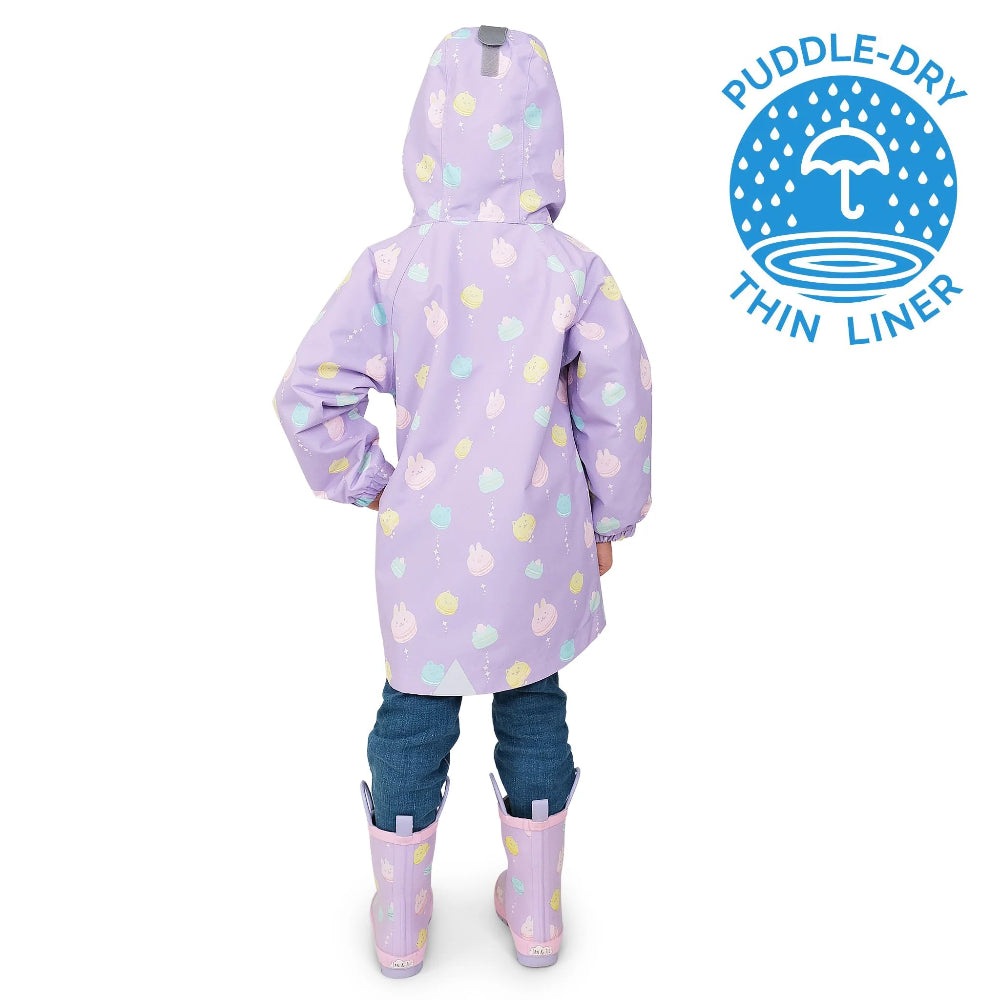 JAN & JUL waterproof puddle-dry lavender macarons rain jacket with hood; includes matching lavender rain boots