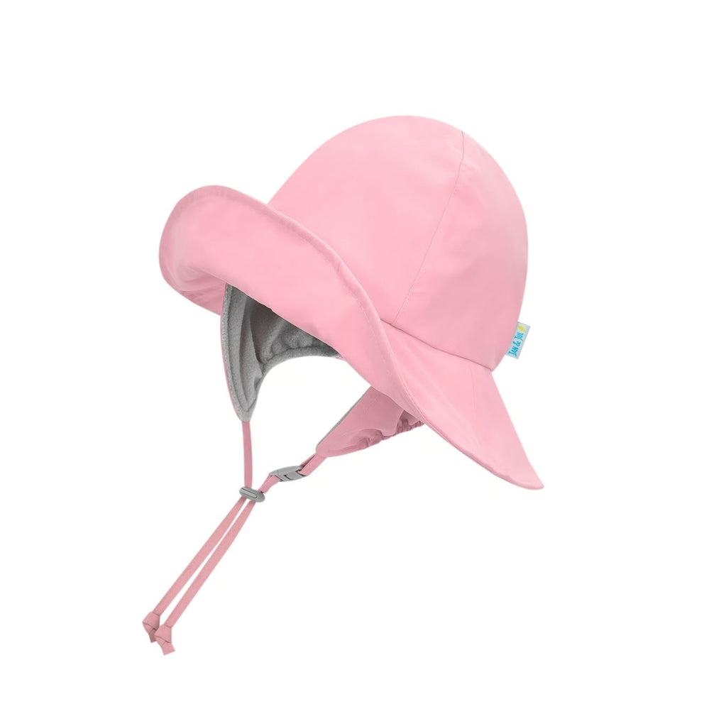 Jan & Jul baby waterproof rain hat, dusty pink with wide brim and chin straps