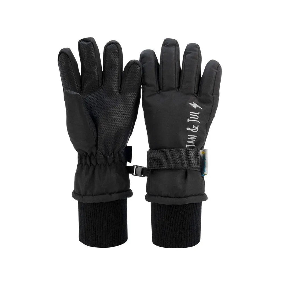 Jan & Jul Waterproof Toasty Dry Snow Gloves Black with adjustable wrist strap securing a snug cuff.