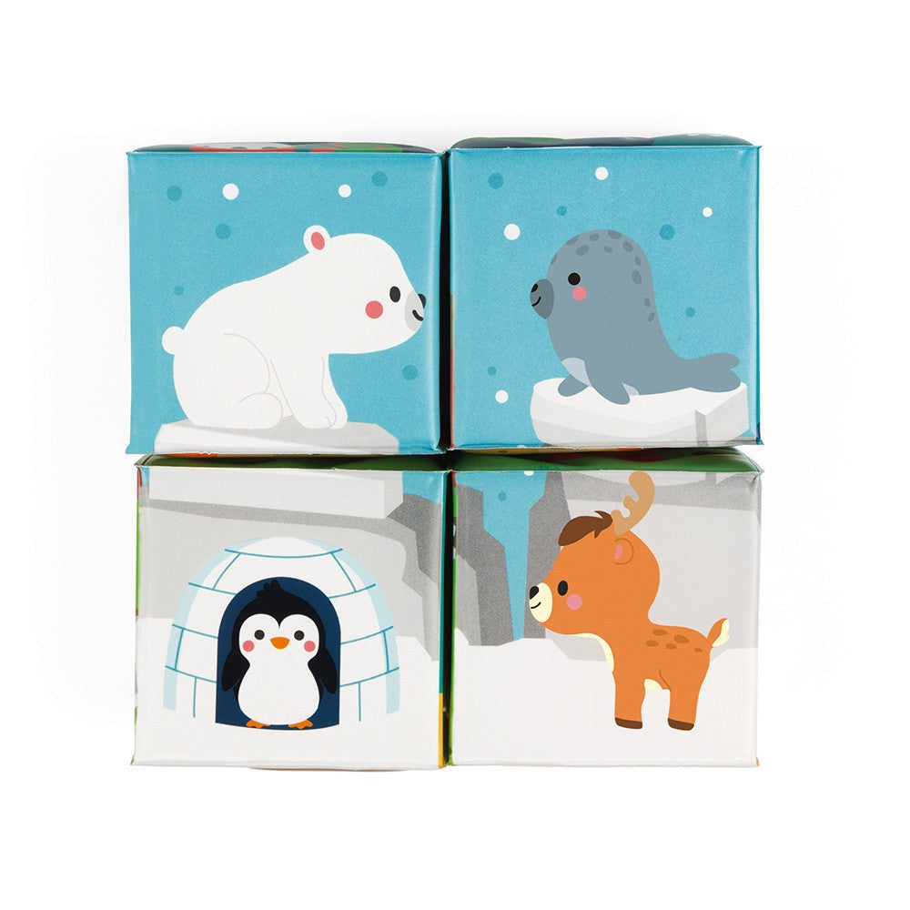 Janod Bath 4 Cubes set of bath toys - polar bear, seal, penguin and reindeer