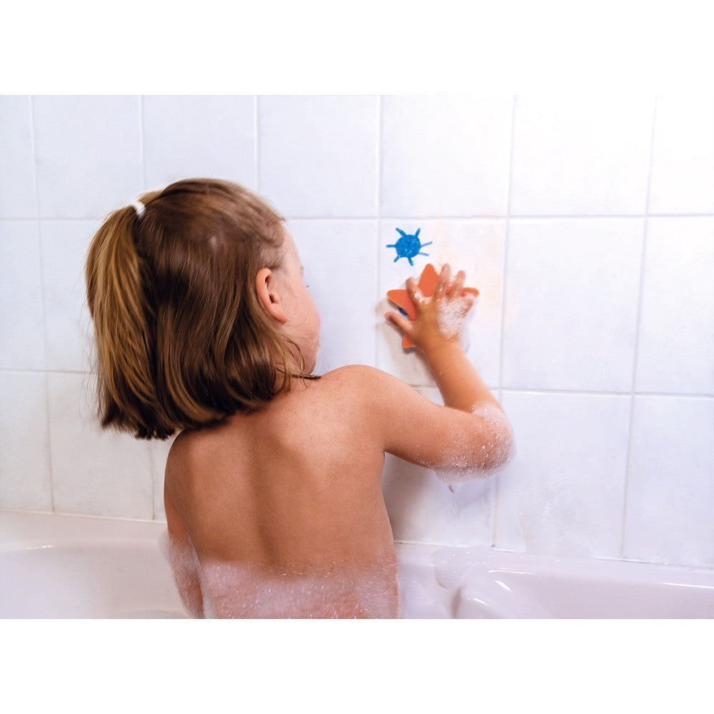 JANOD bath coloring set for kids with colorful bath crayons and foam shapes for bath time
