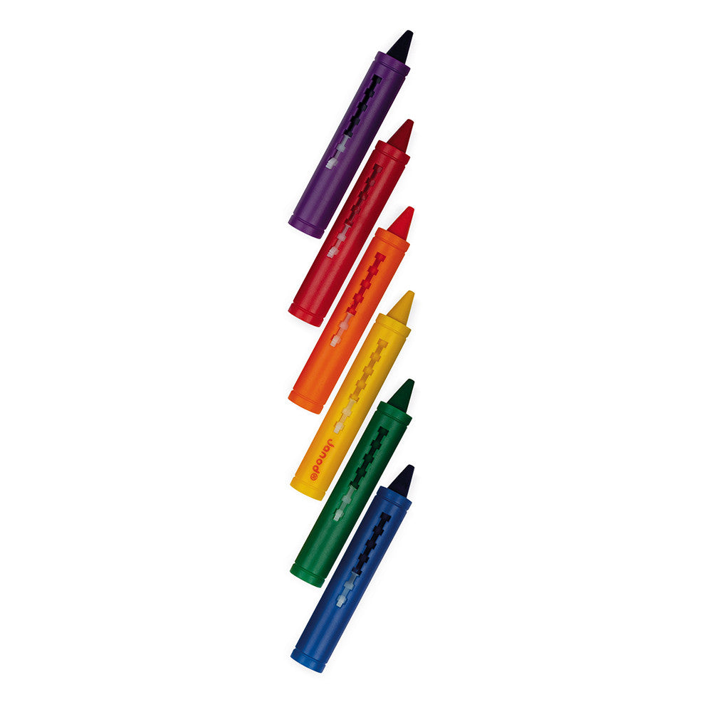 Janod Bath Coloring crayons set of 6 in purple, red, orange, yellow, green and blue