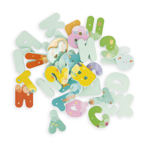 Janod Bath Time Letters and Numbers foam set for bath play with colorful letters and numbers