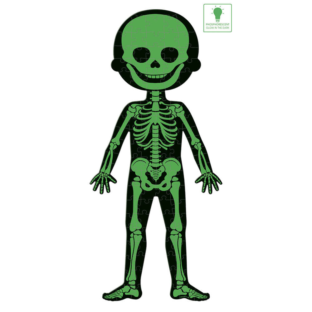 Janod educational human body puzzle with green glow-in-the-dark skeleton for kids