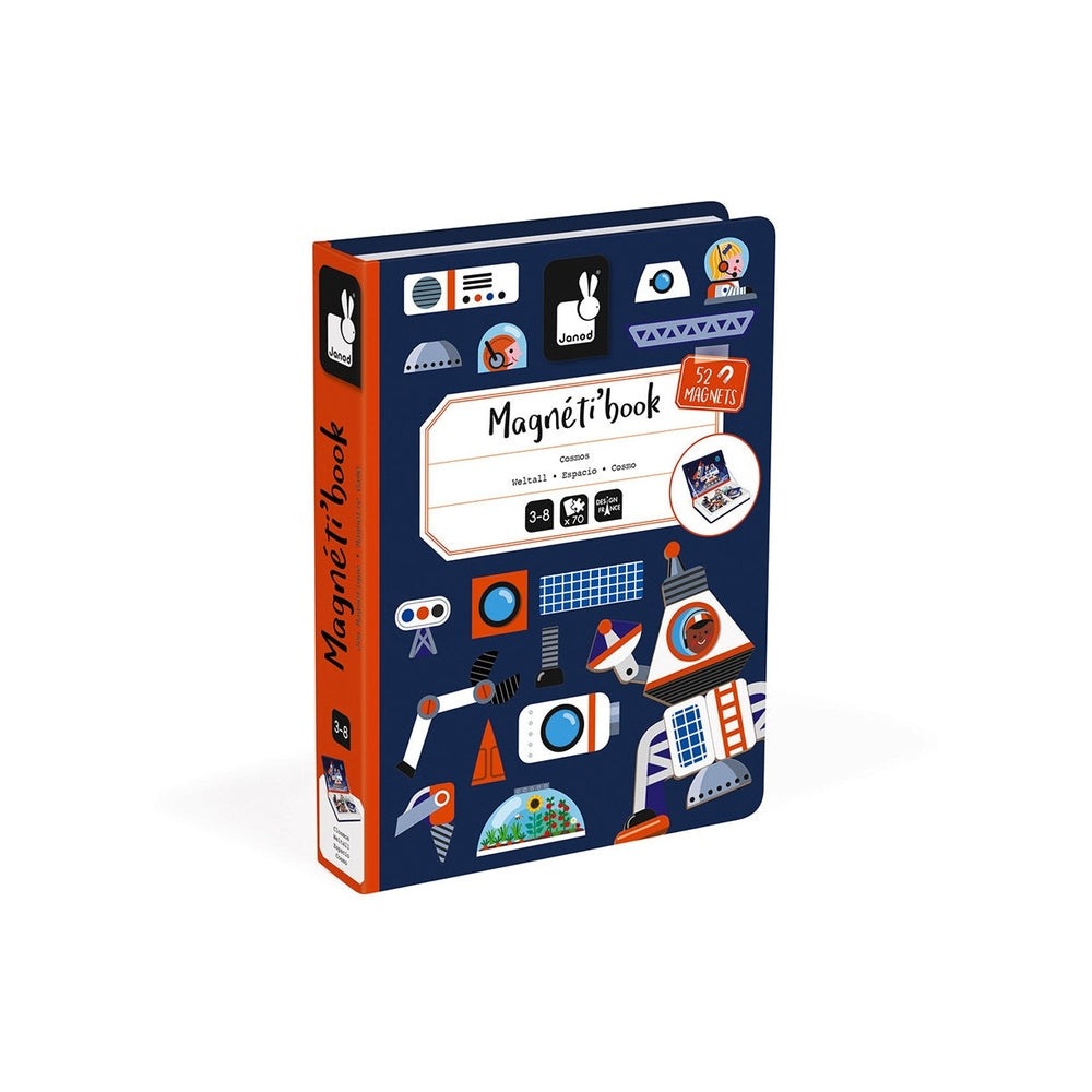 Janod Magneti'book Cosmos educational toy with 52 magnets in blue and orange box