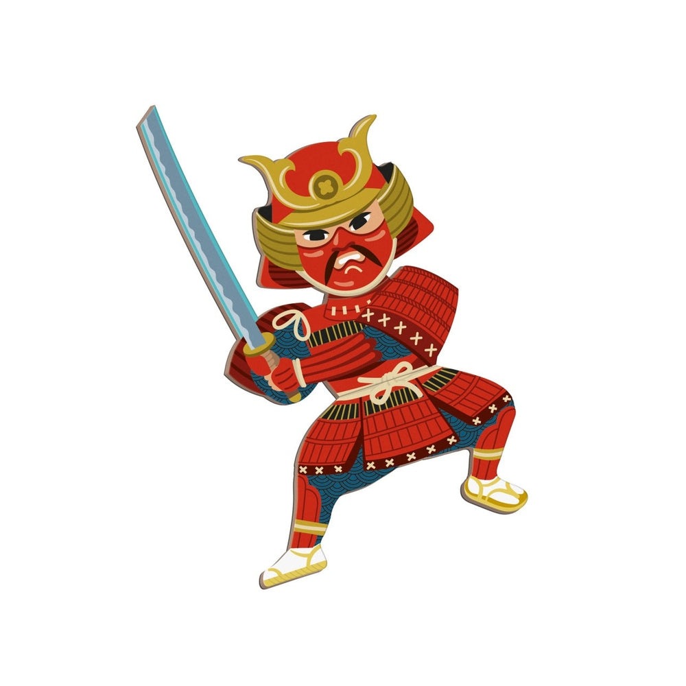 JANOD Magnetibook History samurai figure in red armor, yellow helmet, blue sword