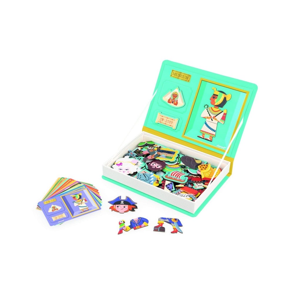 Janod Magnetibook History mint-green case with colorful magnetic figures and cards for learning