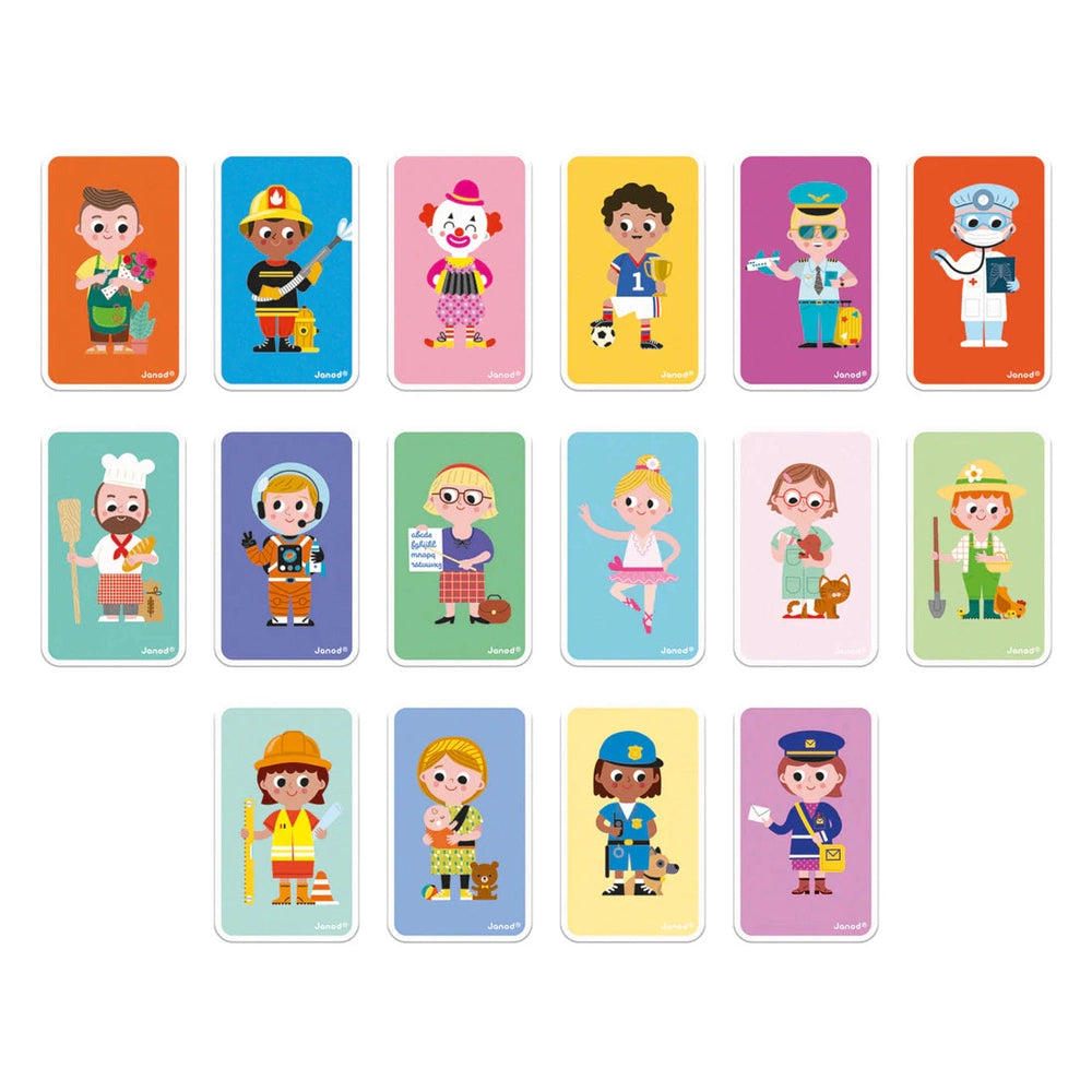 Janod Magnetibook Jobs set of 16 magnetic job cards with colorful cartoon professionals.