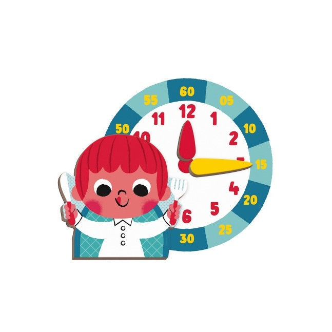 JANOD Magnetibook Learn To Tell The Time educational toy with a red-haired character and a colorful clock