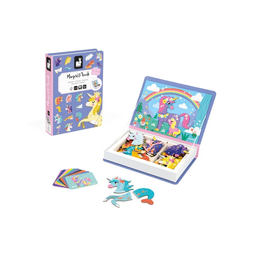 Janod Magnetibook Unicorns set with colorful magnetic unicorns and storage box