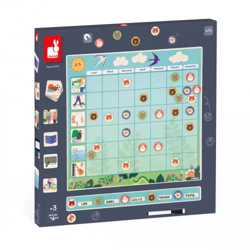 Janod Organisation Chart magnetic calendar grid with colorful tokens for learning