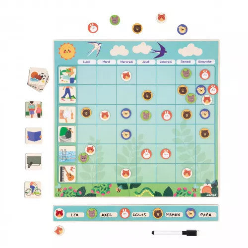 Janod Organisation Chart wooden educational calendar with magnetic tokens and marker