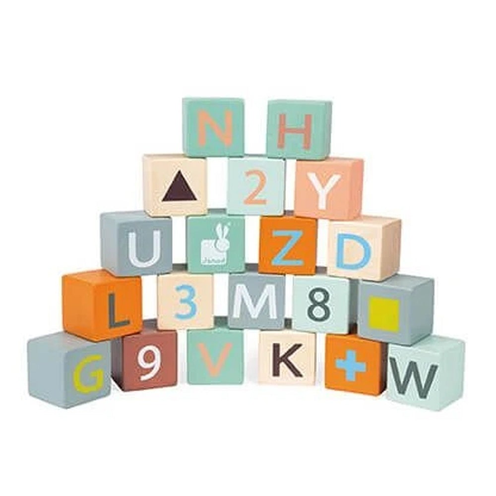 JANOD Sweet Cocoon Cart with ABC Blocks for toddlers, pastel letter and number blocks