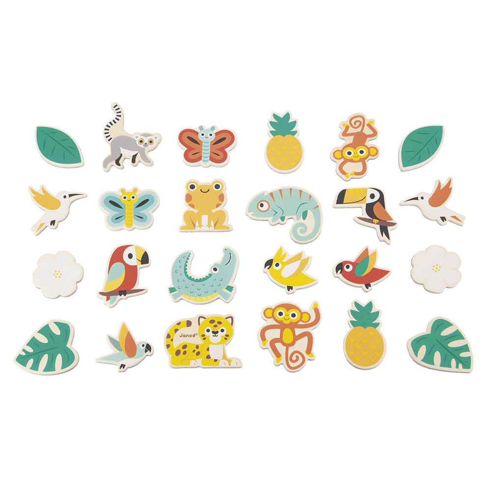 Janod Tropik 24-piece tropical magnets set with colorful jungle animals and leaves for kids