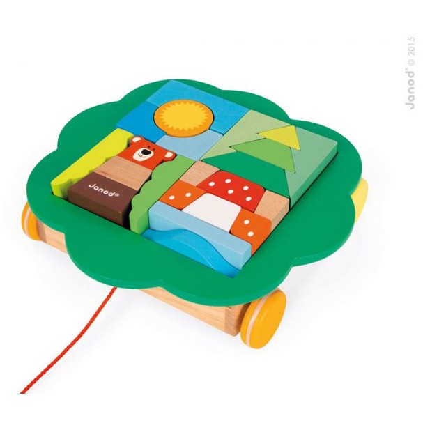 Janod Zigolo Pull Along Trolley W/Blocks