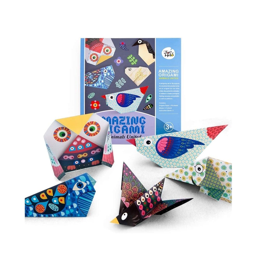 Jar Melo Amazing Origami Animal United origami paper set featuring colorful paper birds and an activity box