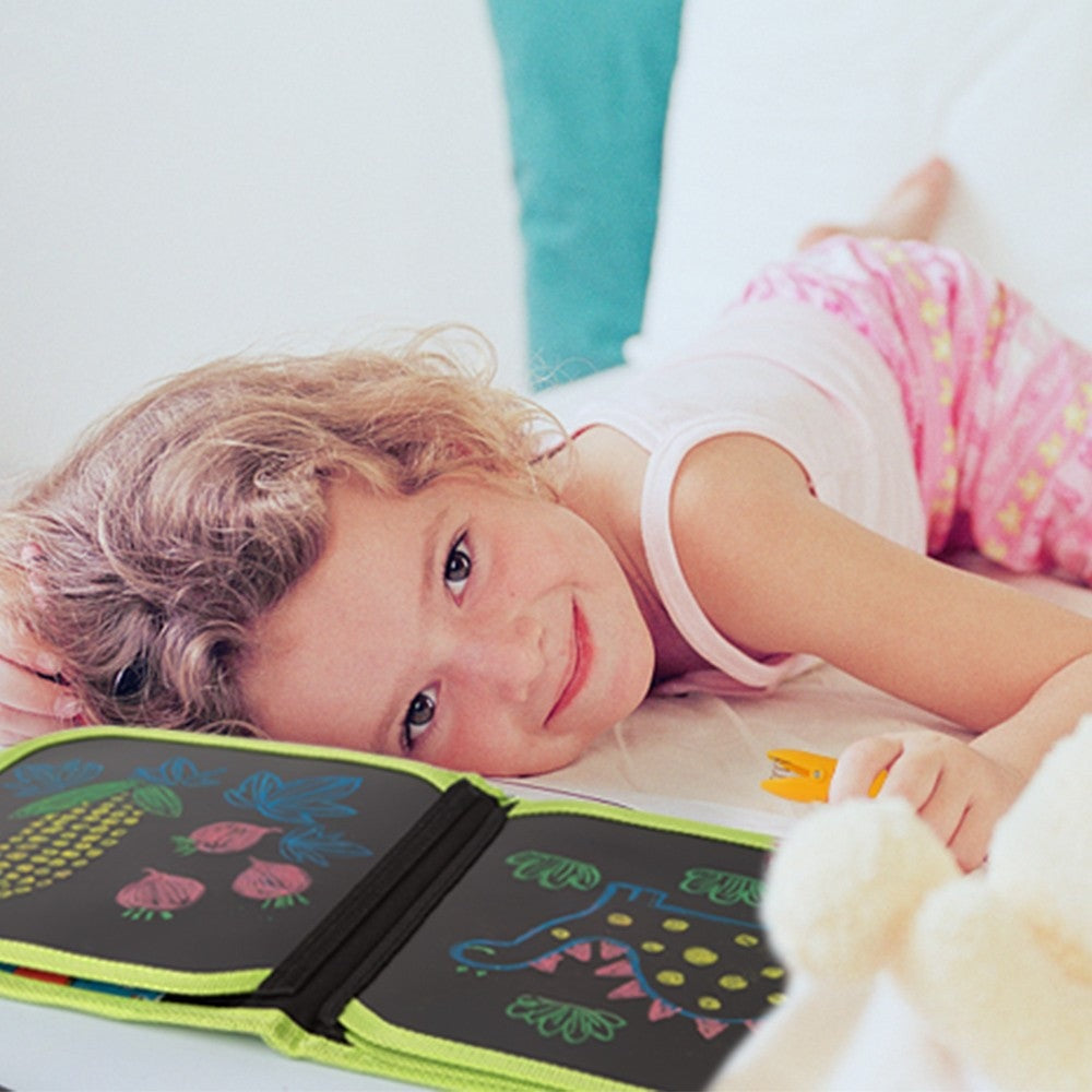 Jar Melo Chalk-A-Doodle Book Happy Kindergarten; green-trim art book for toddlers with colorful chalk drawings