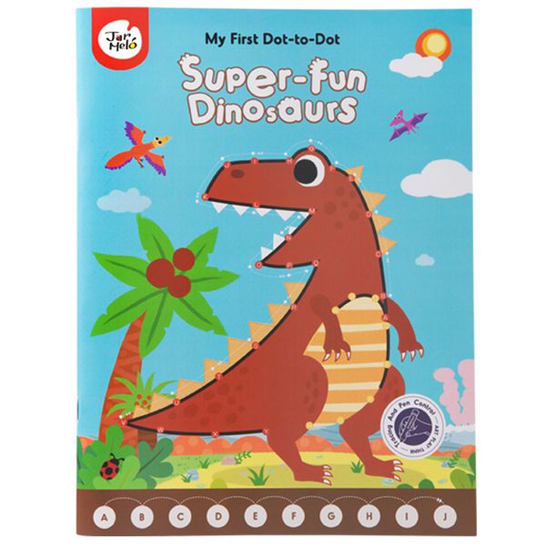 Jar Melo Dot-to-Dot Drawing Book Super-Fun Dinosaur; blue cover with a red dinosaur and palm trees