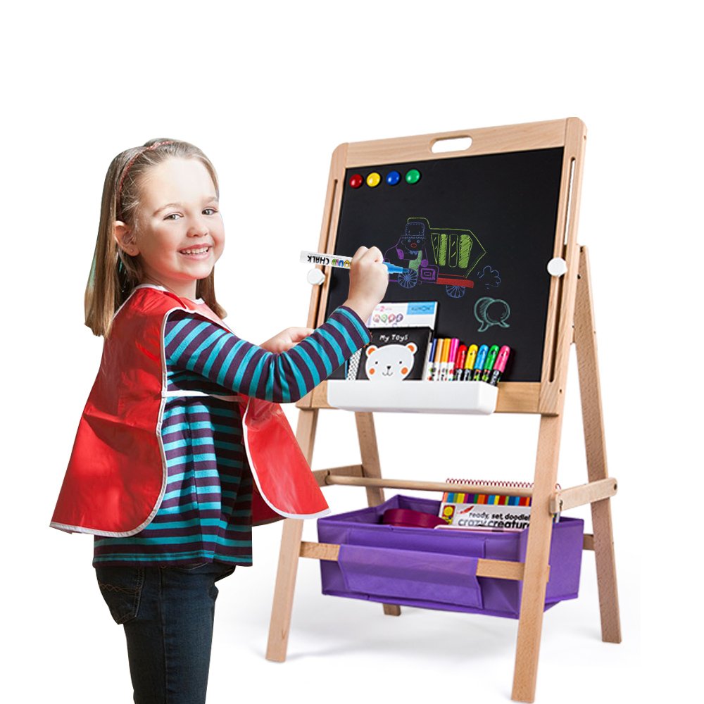 Jar Melo liquid chalk markers set, 6 colors, for kids, with wooden easel and art supplies.