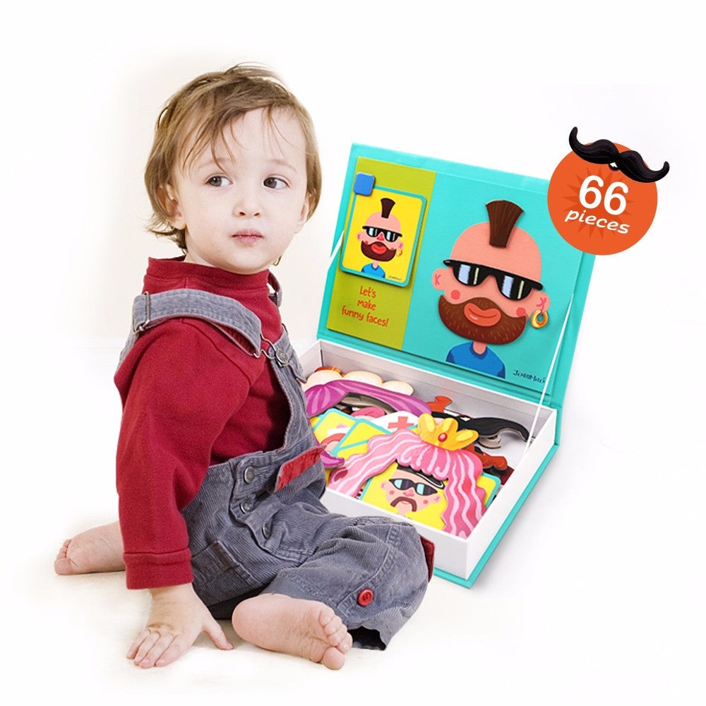Jar Melo Crazy Faces Magnet Play Box; 66 pieces, colorful face magnets for toddlers