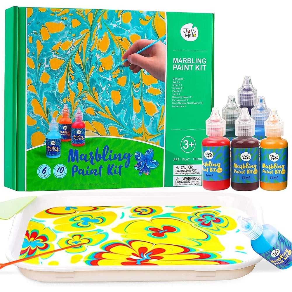 Jar Melo marbling paint kit for kids with 6 colors, tray and tools by Jar Melo