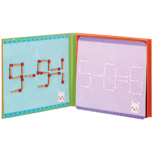 Jar Melo Matchstick Challenge foldable boards; blue panel with red matchstick digits and purple panel with white digits.