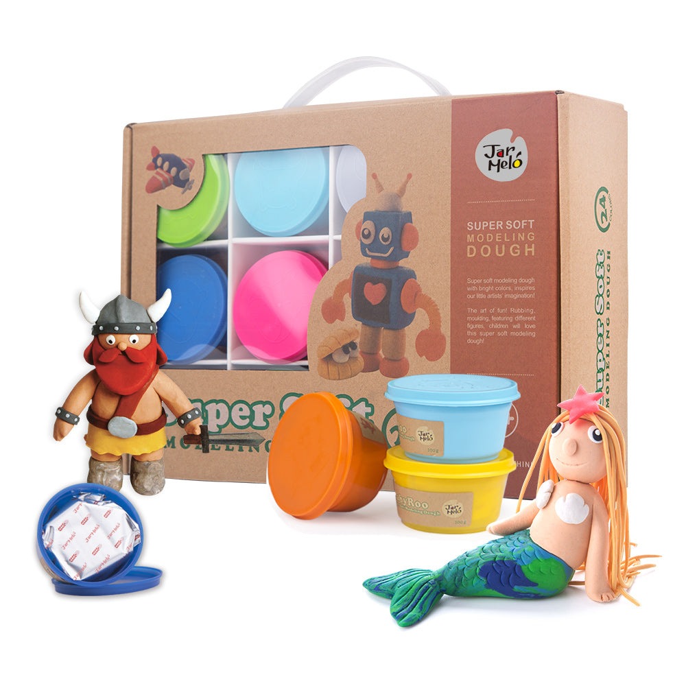 Jar Melo Modeling Dough 24 Colors set with color tubs and Viking and mermaid figurines