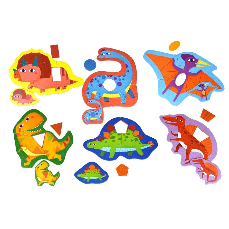 Jar Melo My First Puzzle Set Dinosaur: six colorful toddler dinosaur puzzles with large easy-fit pieces
