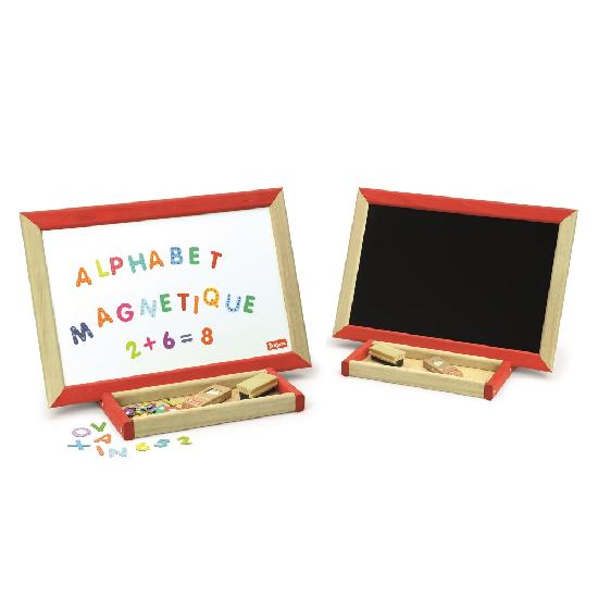 Jeujura 2-sided blackboard and whiteboard easel with colorful magnetic letters and wooden tray