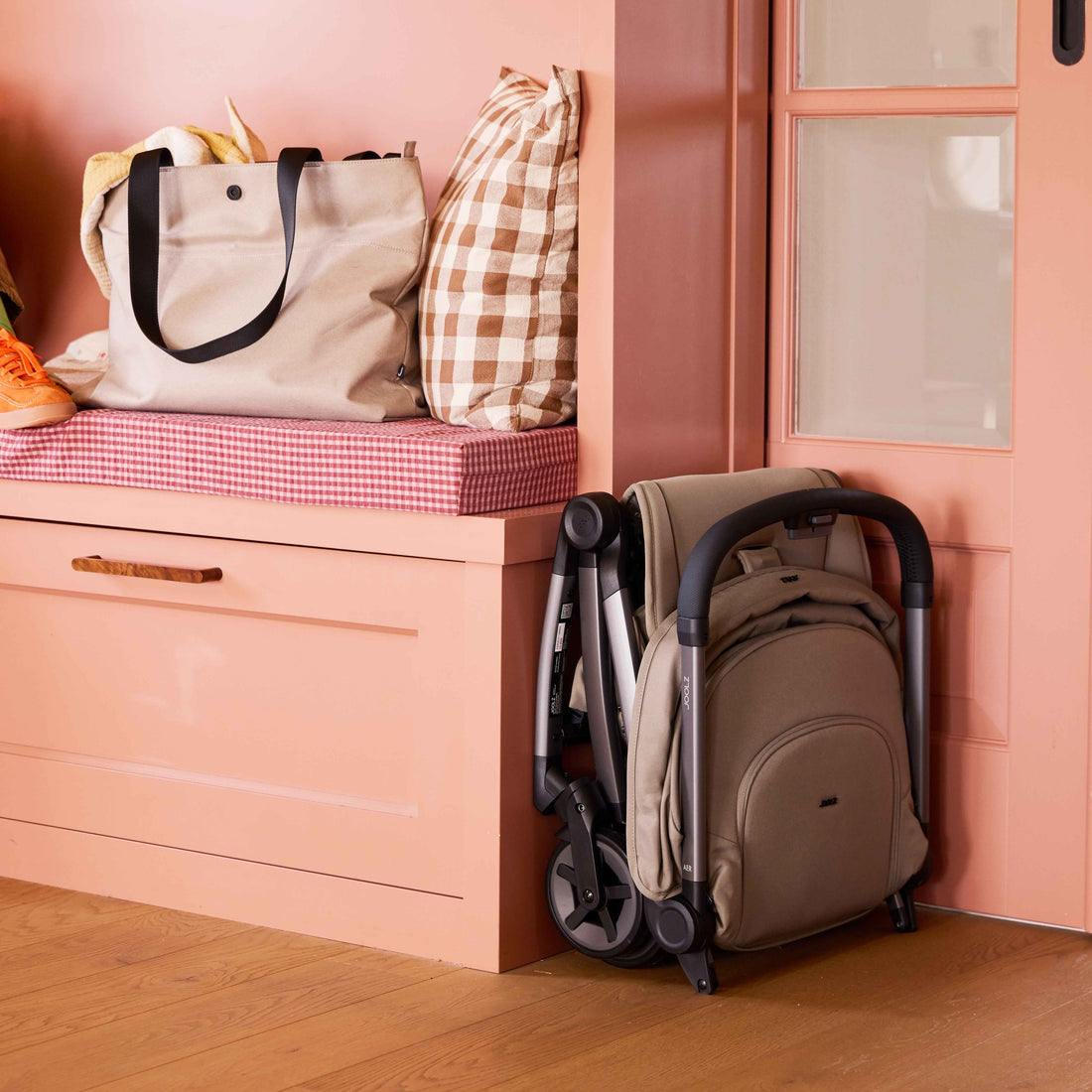 Joolz Aer² Lightweight Stroller - folded stroller standing indoors