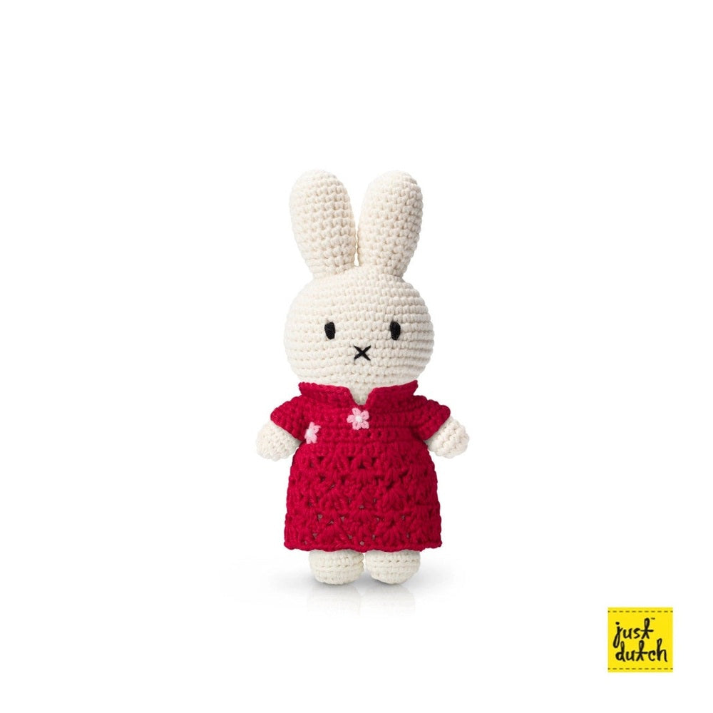 Just Dutch Miffy crochet plush rabbit in red qipao dress, limited edition