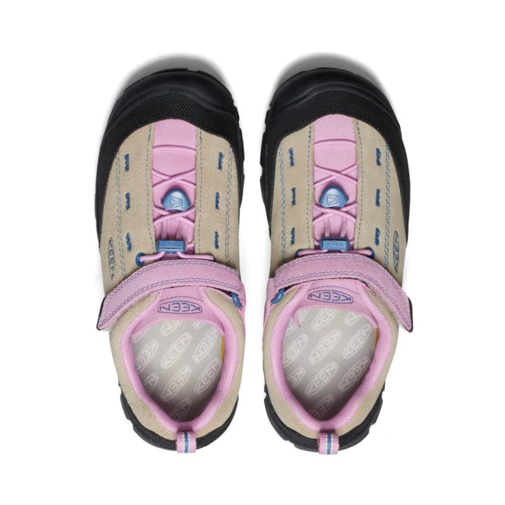 KEEN Big Kids' Jasper II Safari sandals in pastel lavender with pink straps and beige uppers, pair