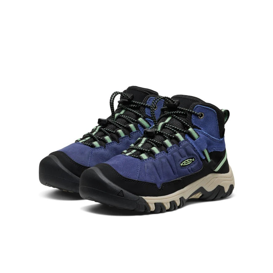 Keen Big Kids' Targhee IV waterproof hiking boots pair in blue hemlock with black outsole